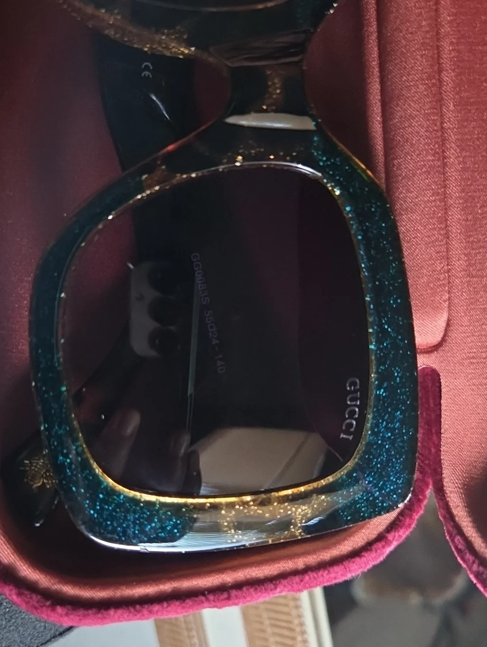 Gucci Women's Glitter Teal and Gold Square Sunglasses